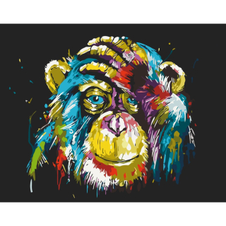 Barevný šimpanz 40x50cm, Art Craft - vypnuté plátno na rám