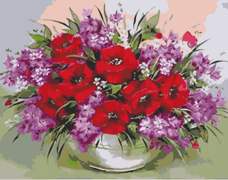 Červené a fialové květiny 40x50cm, Art Craft - vypnuté plátno na rám